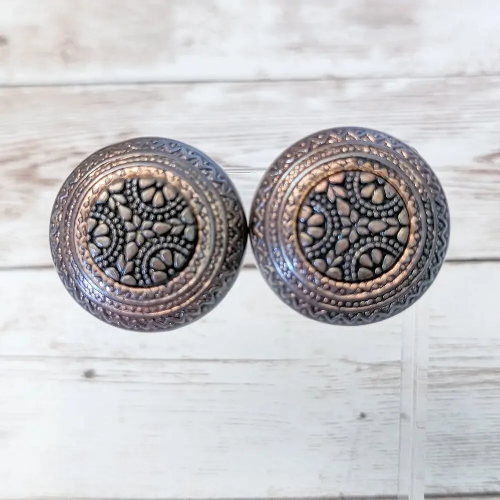 Vintage Clip On Earrings - Large and Ornate Patterned Domed Circle